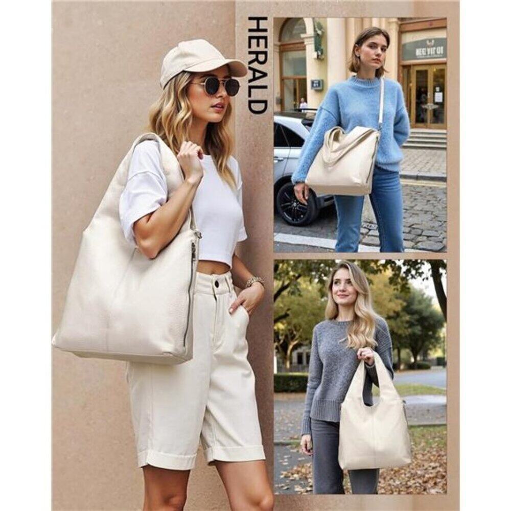 Hobo Shoulder White Vegan Leather Bag for Women Soft Retro Top Handle Crossbody